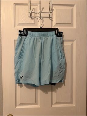Under Armour Men’s Light Blue Athletic Shorts with Black Waistband